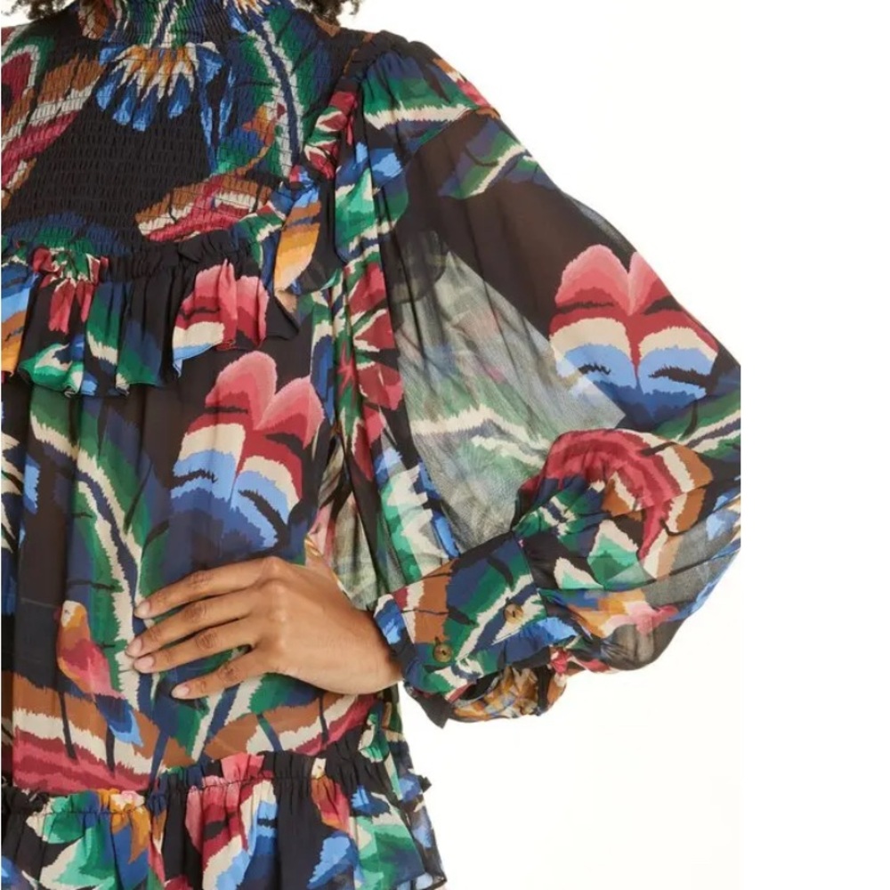 FARM Rio Black Floral Ruffled Long-Sleeve Blouse - Picture 3 of 9